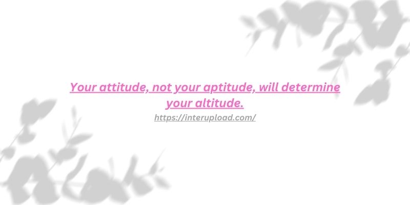 “Your attitude, not your aptitude, will determine your altitude.